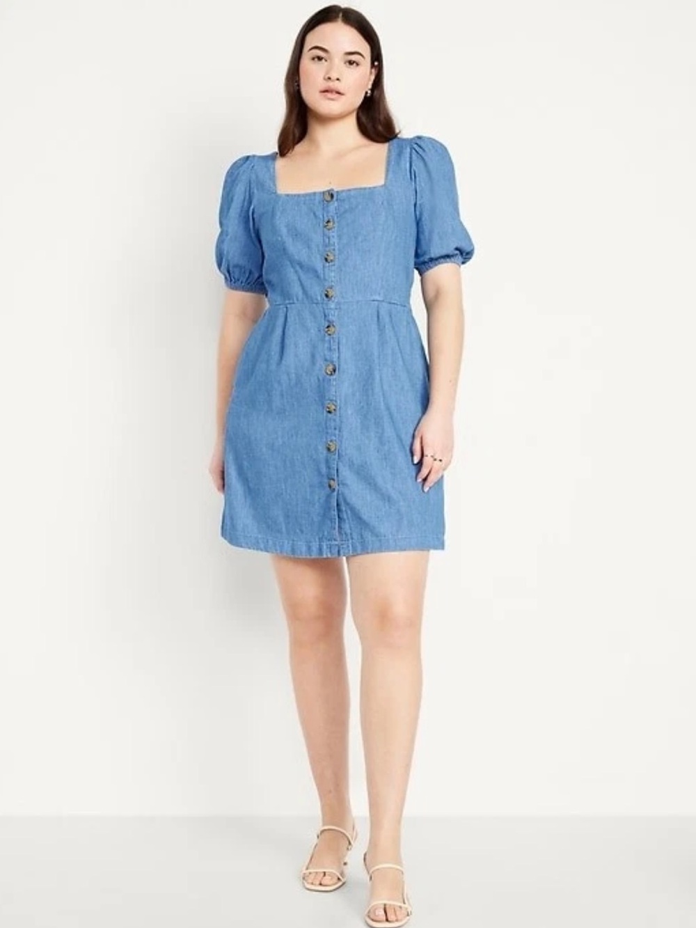 Old Navy Light Blue Button-Front Square Neck Denim Mini Dress